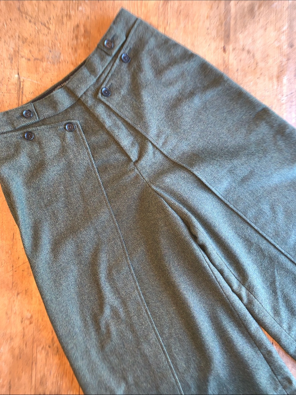 Tweed Wide Leg Olive Green High-Waist Trousers - Picture 15 of 16